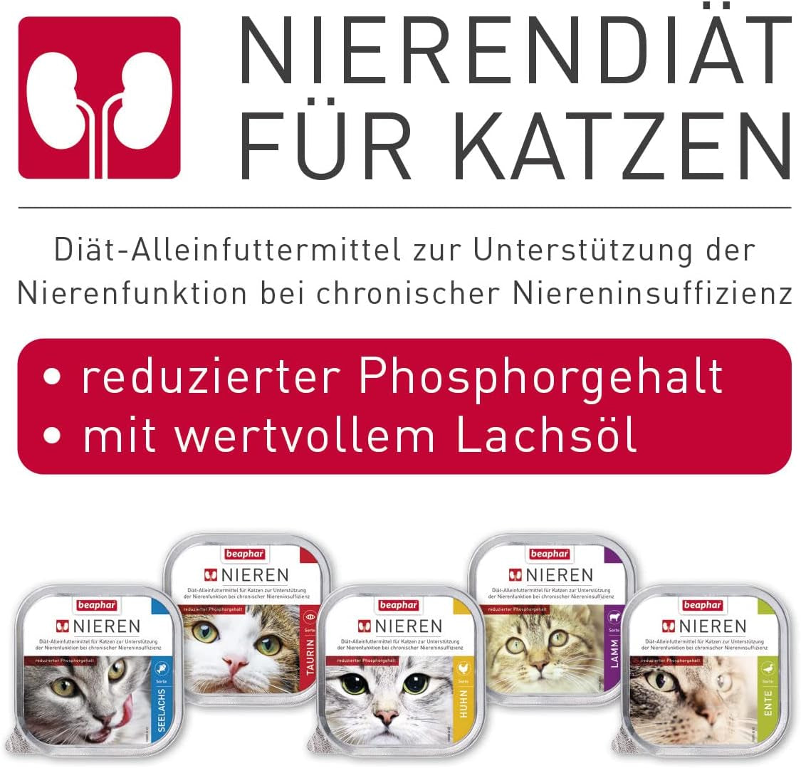 BEAPHAR - Dieta renale con pollo - Alimento completo per gatti con insufficienza renale cronica - Per supportare la funzionalità renale - 100 g