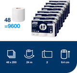 Carta igienica Tork Rotolo Piccolo Bianca T4, Advanced, 2 veli, 48×200 fogli, 472161