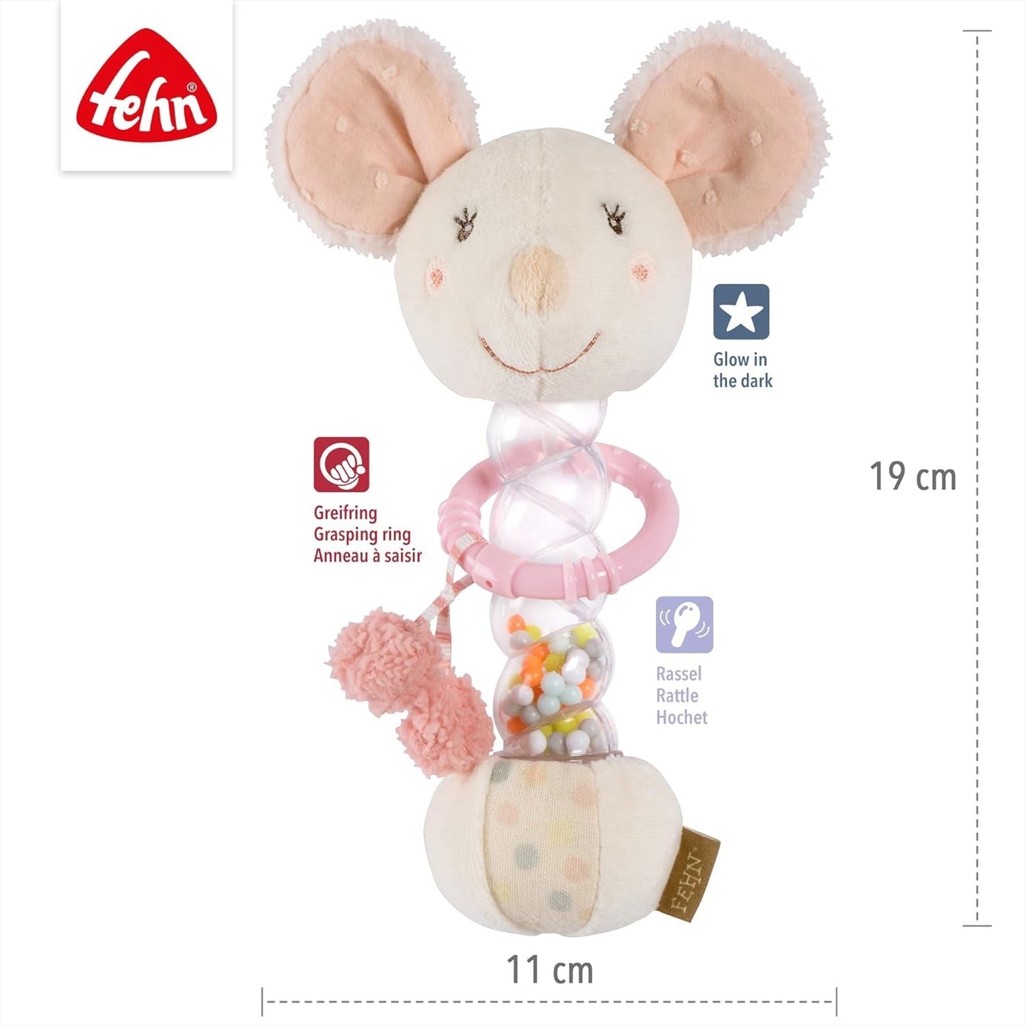 Topo Fehn Rainmaker - giocattolo per la motricità con campanello per afferrare e fare rumore - il bastone con campanello stimola giocosamente i sensi e le capacità motorie - per neonati e bambini a partire da 0 mesi Baby Toys Naty Shop
