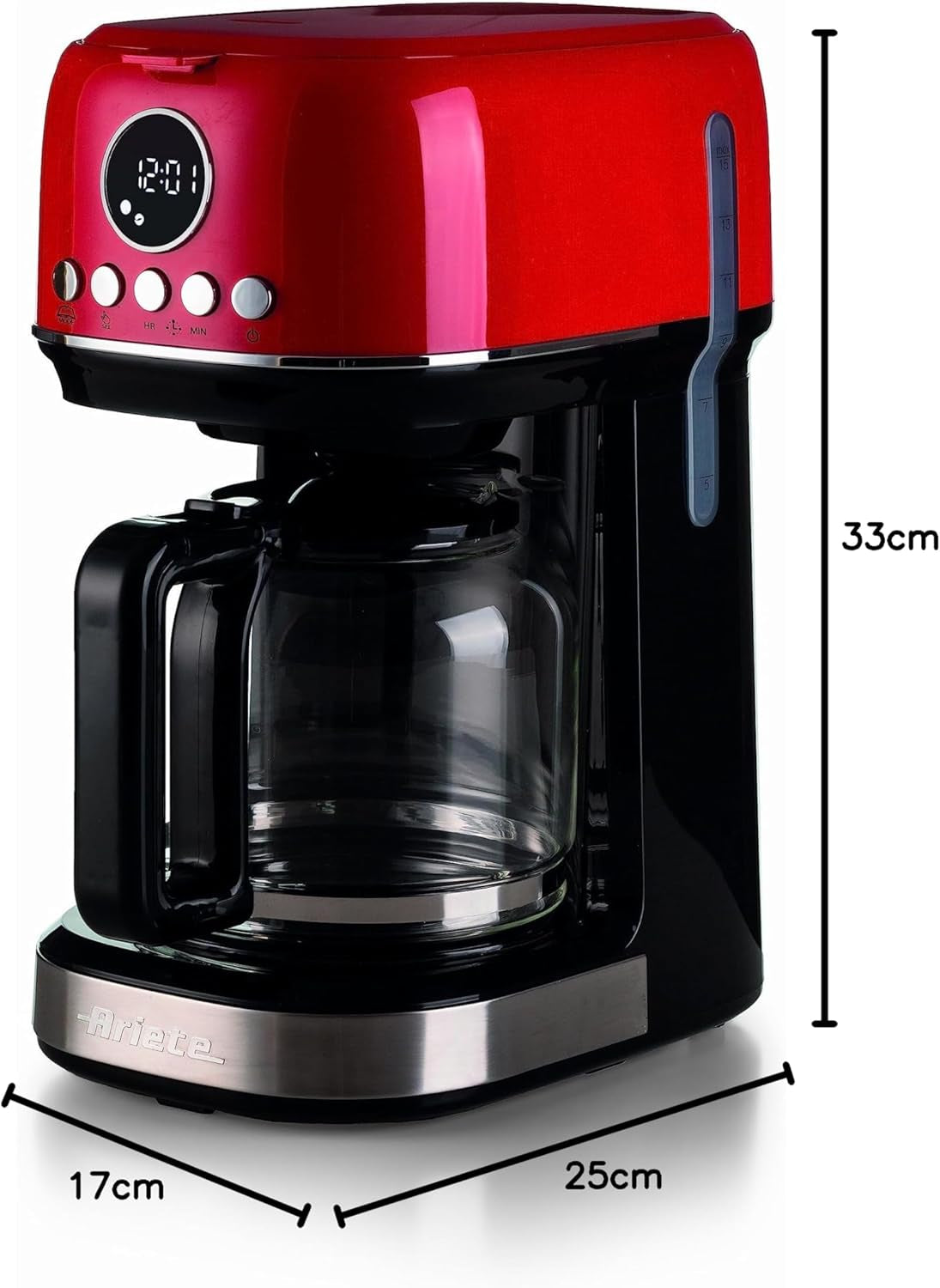 Ariete Moderna 1396 Macchina per caffè espresso con filtro per preparare caffè americano Fino a 15 tazze Caraffa in vetro Piastra riscaldante Display LCD Filtri rimovibili e lavabili Bianco