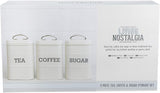 KitchenCraft Living Nostalgia Set di 3 barattoli per tè, zucchero e caffè in confezione regalo, Acciaio, Crema anticata, 11 cm x 11 cm x 17 cm, Scatole per alimenti blu vintage Naty Shop