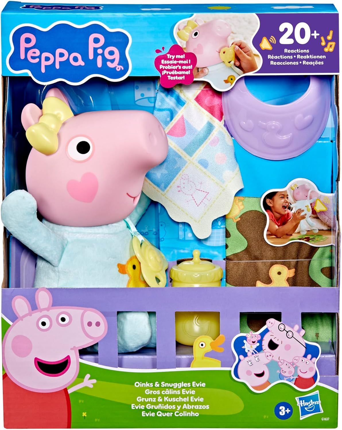 Peppa Pig bambola interattiva Evie da 28 cm con 20 suoni e molte funzioni, set di giocattoli per bambini dai 3 anni in su