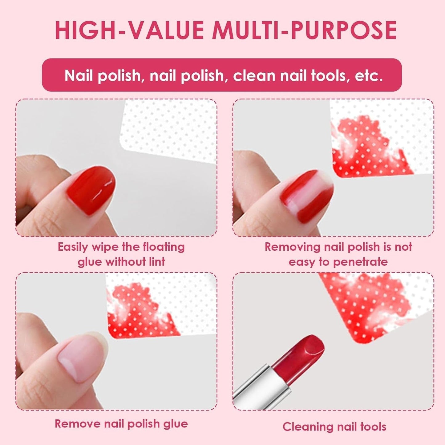 330 Stück Fusselfrei Nägel Wattepads, Fusselfreie Nageltücher, Nagel Wischtücher Wattepads, Nagelleck Entfernen Für Cleaner Gelnägel Nail Wipes Pads (Bianco)
