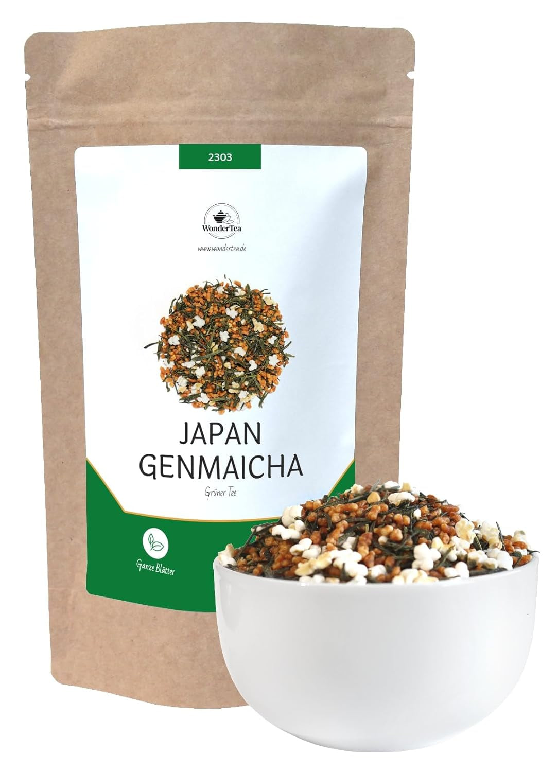 Tè verde giapponese Genmaicha con riso tostato, 50% Kagoshima Sencha, tè verde sfuso premium, miscela tradizionale, senza aromi aggiunti, 100 g | Wondertea Tè verde giapponese Genmaicha