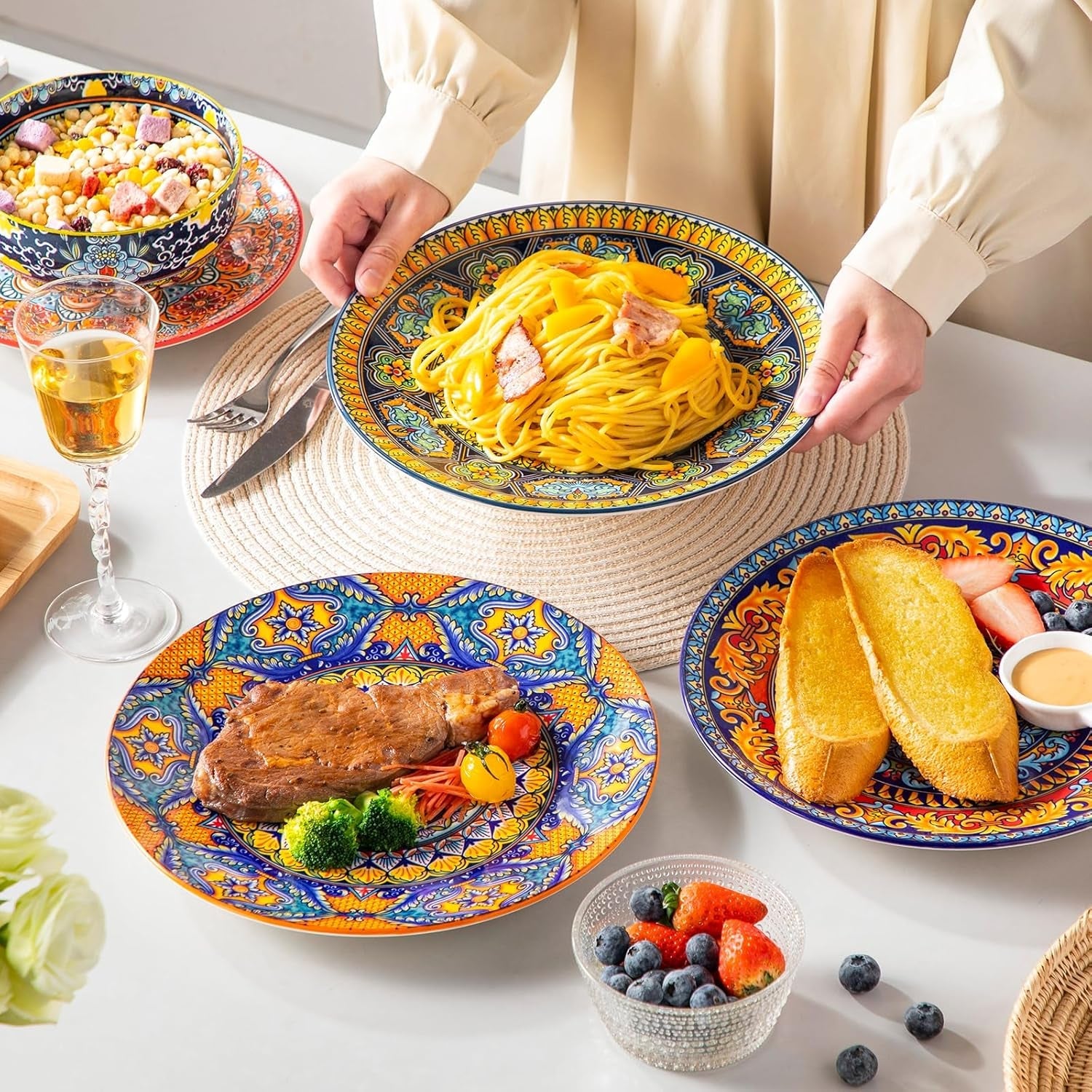 Set piatti piani per 6 persone, set piatti vancasso KRVI per 6 persone, set piatti Ø 27 cm, lavabili in lavastoviglie e adatti al microonde, piatti pasta, piatti colazione, piatti torta