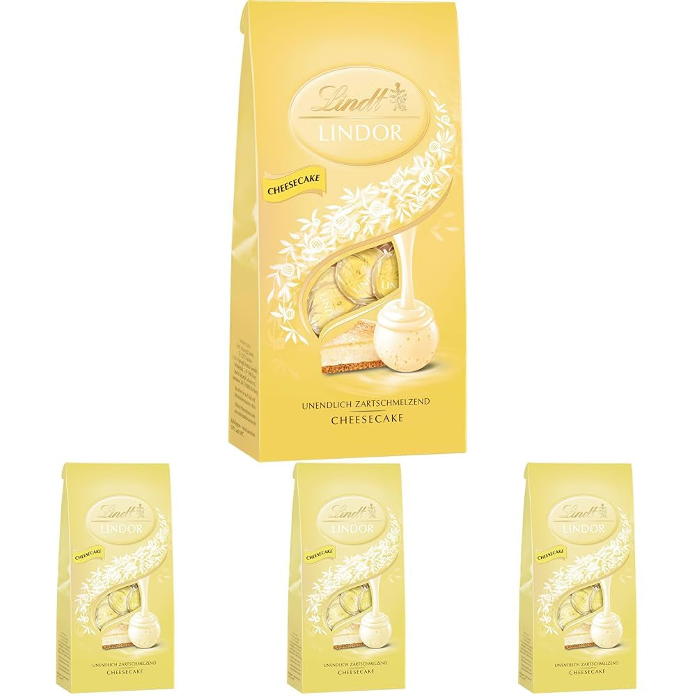 Palline di cheesecake al cioccolato Lindt LINDOR | Busta da 137 g | Cioccolato al latte con ripieno di cheesecake che si scioglie in bocca | Regalo di cioccolato | Regalo di cioccolato | LINDOR 75 Anni (Confezione da 4)