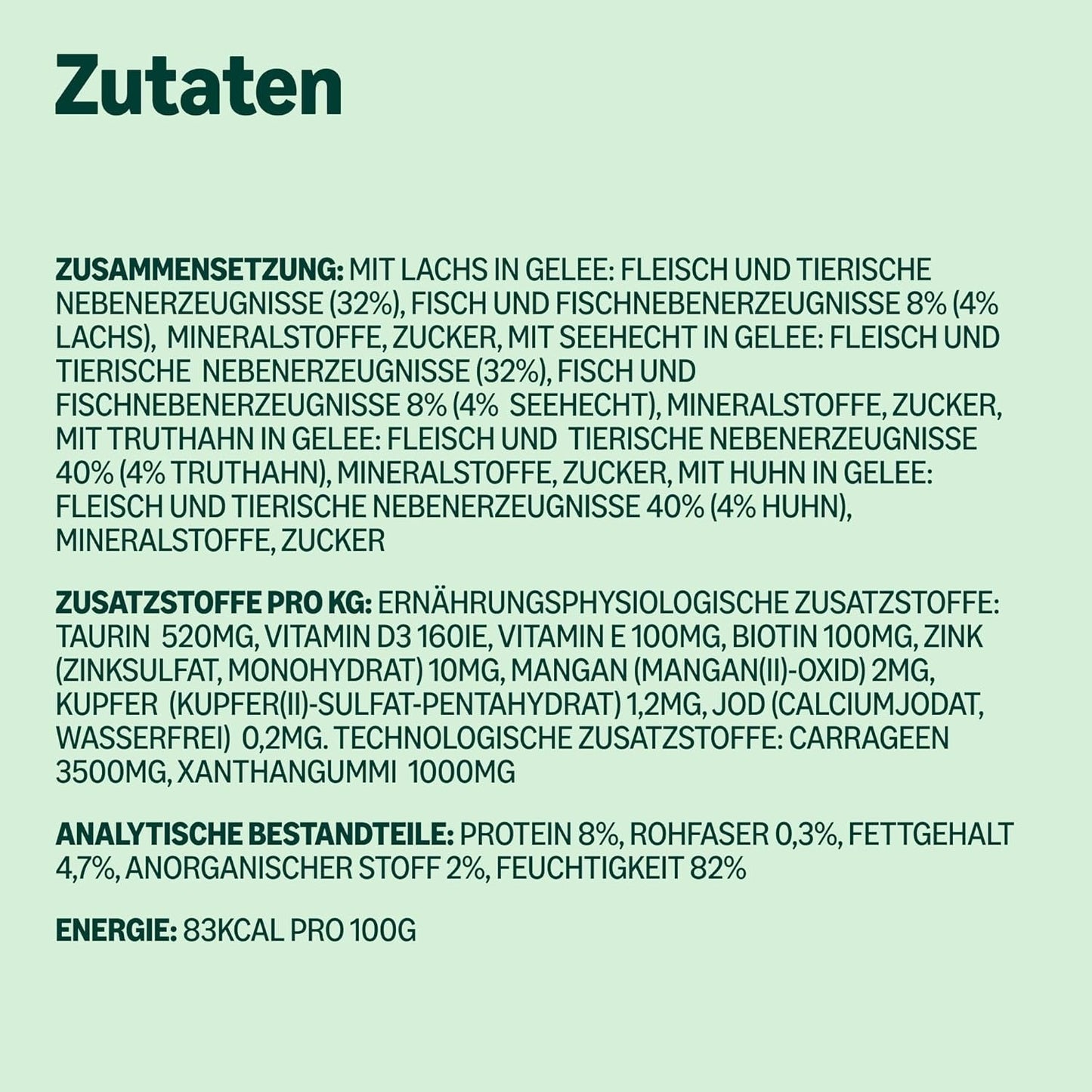 Alimento umido per gatti Amazon senza cereali per gatti adulti Selezione mista in gelatina da 4,8 kg (48 confezioni da 100 g ciascuna)