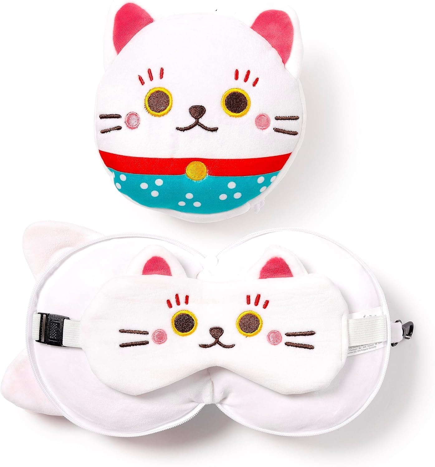 Cuscino da viaggio con maschera Relaxeazzz - Cuscini da viaggio con ciondolo per gatto fortunato Maneki Neko Titolo predefinito del negozio Naty