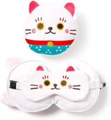 Cuscino da viaggio con maschera Relaxeazzz - Cuscini da viaggio con ciondolo per gatto fortunato Maneki Neko Titolo predefinito del negozio Naty