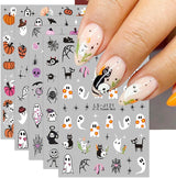JMEOWIO Adesivo per unghie Halloween Süßer Geist 9 Blatt Nail Art Sticker Selbstklebend Nagelaufkleber Dekoration Nageldesign Zubehör