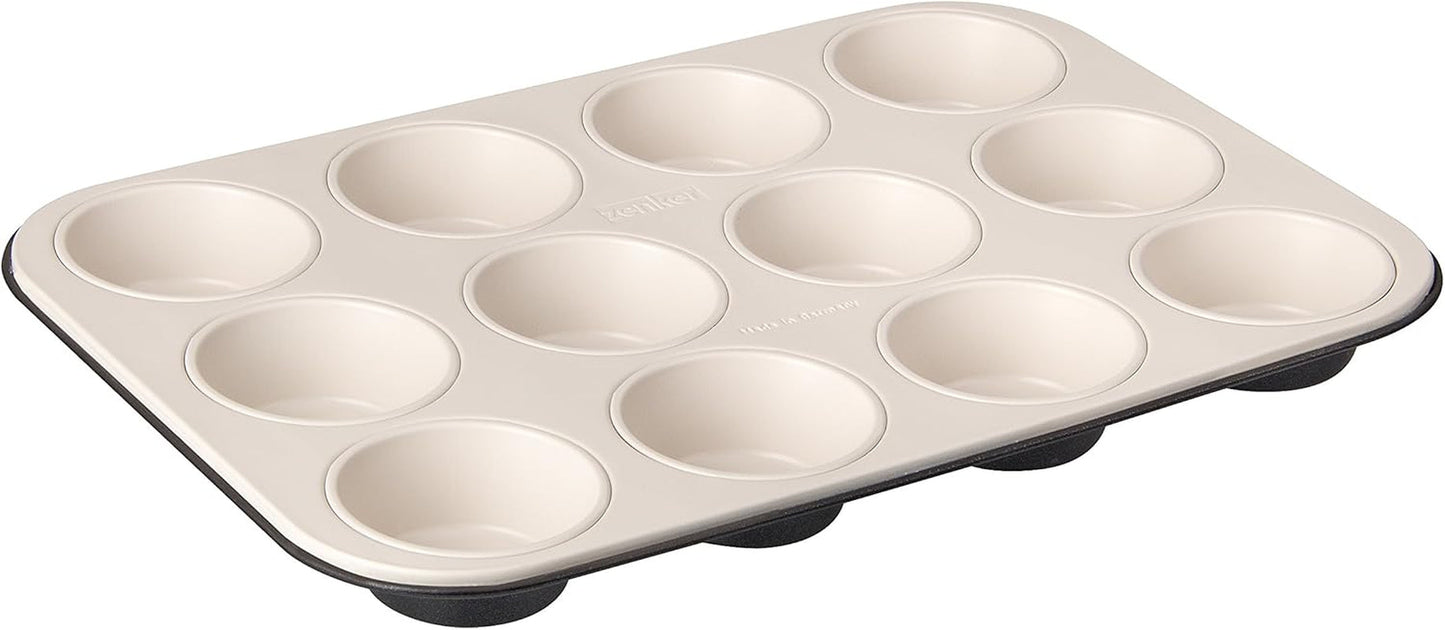Zenker 12 muffin, diametro Ø 7 cm CREME NOIR, Teglia per muffin con rivestimento antiaderente rinforzato in ceramica Stampi e teglie Naty Shop