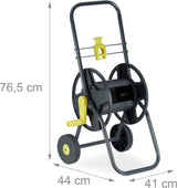 Relaxdays Carrello portatubo 45m, avvolgitubo mobile da giardino e balcone, con guidatubo, 76,5x44x41 cm, grigio-giallo