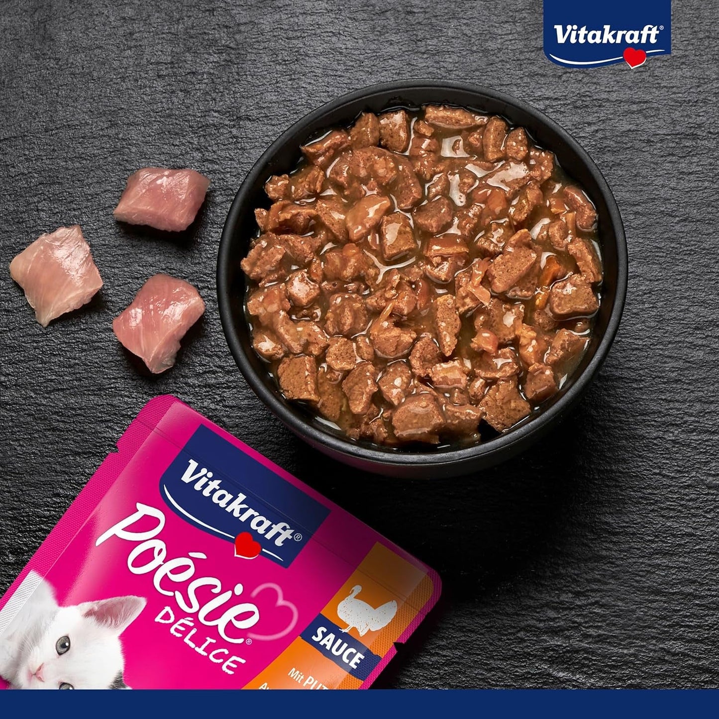 Vitakraft Poésie Délice, Junior, Cibo umido per gatti, Cibo umido in salsa, con tacchino, Confezione multipla, per gatti giovani, Senza zuccheri o cereali aggiunti (23 x 85g)