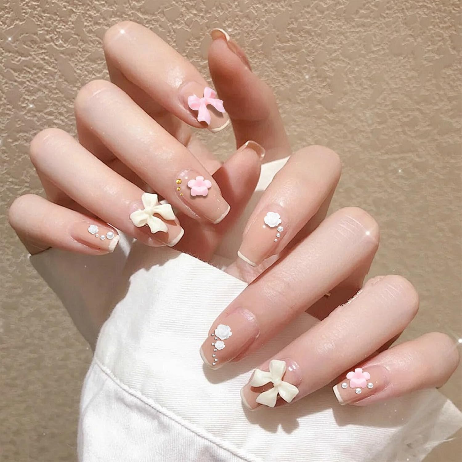 Ciondoli per unghie 3D, Ciondoli per nail art Schleifen, Blumen Und Perlen, Nagel Charms Aus Harz, Set di decorazioni per unghie, Ciondoli fai da te Nägel, Nagelanhänger