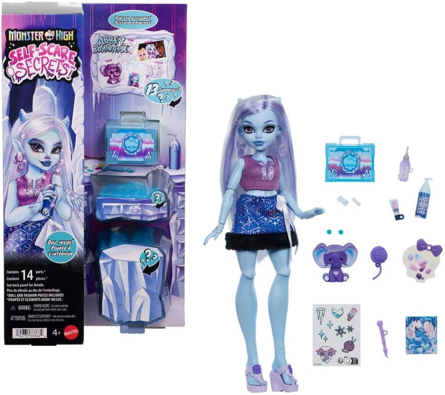 Monster High Self-Scare Secrets Abbey Bominable bambola e set di accessori con 13 sorprese realistiche come l'henné, disegni e uncinetto JHK44