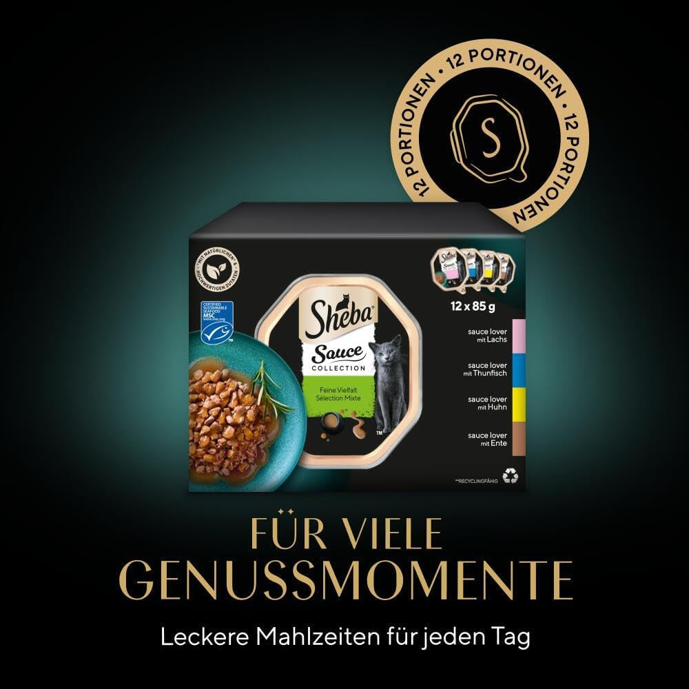 Confezione multipla di vassoi Sheba Sauce Collection, varietà fine MSC, 4x12x85g