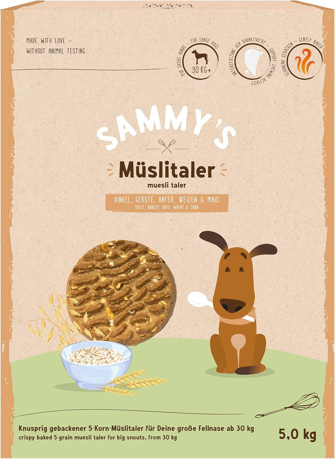 Monete di muesli di Sammy | Snack croccanti al forno per cani | 5 monete di muesli ai cereali per il tuo grande amico peloso (30 kg+) | 1 chilogrammo