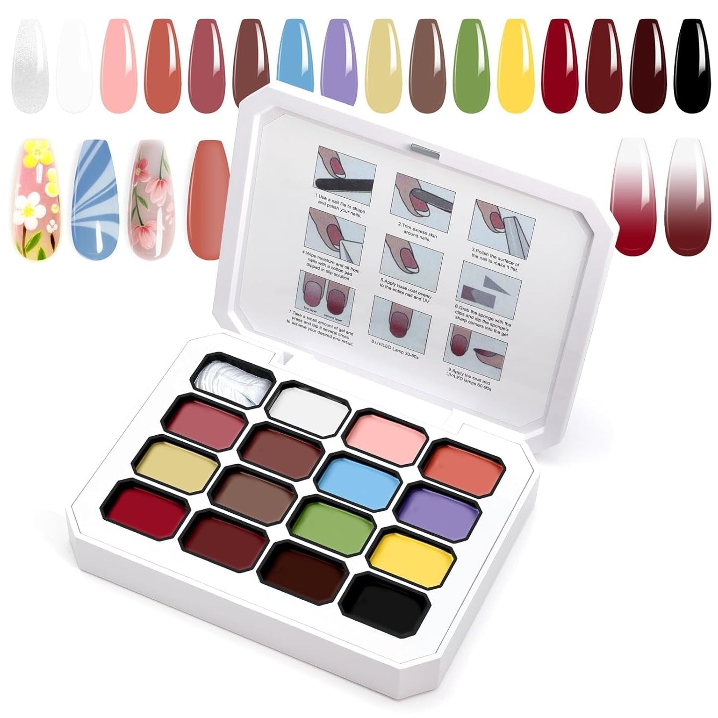 Gel per pittura sfumata, 12 colori di smalto gel sfumato con 100 spugne per unghie e 4 artigli in metallo per french manicure, nail art fai da te, set I
