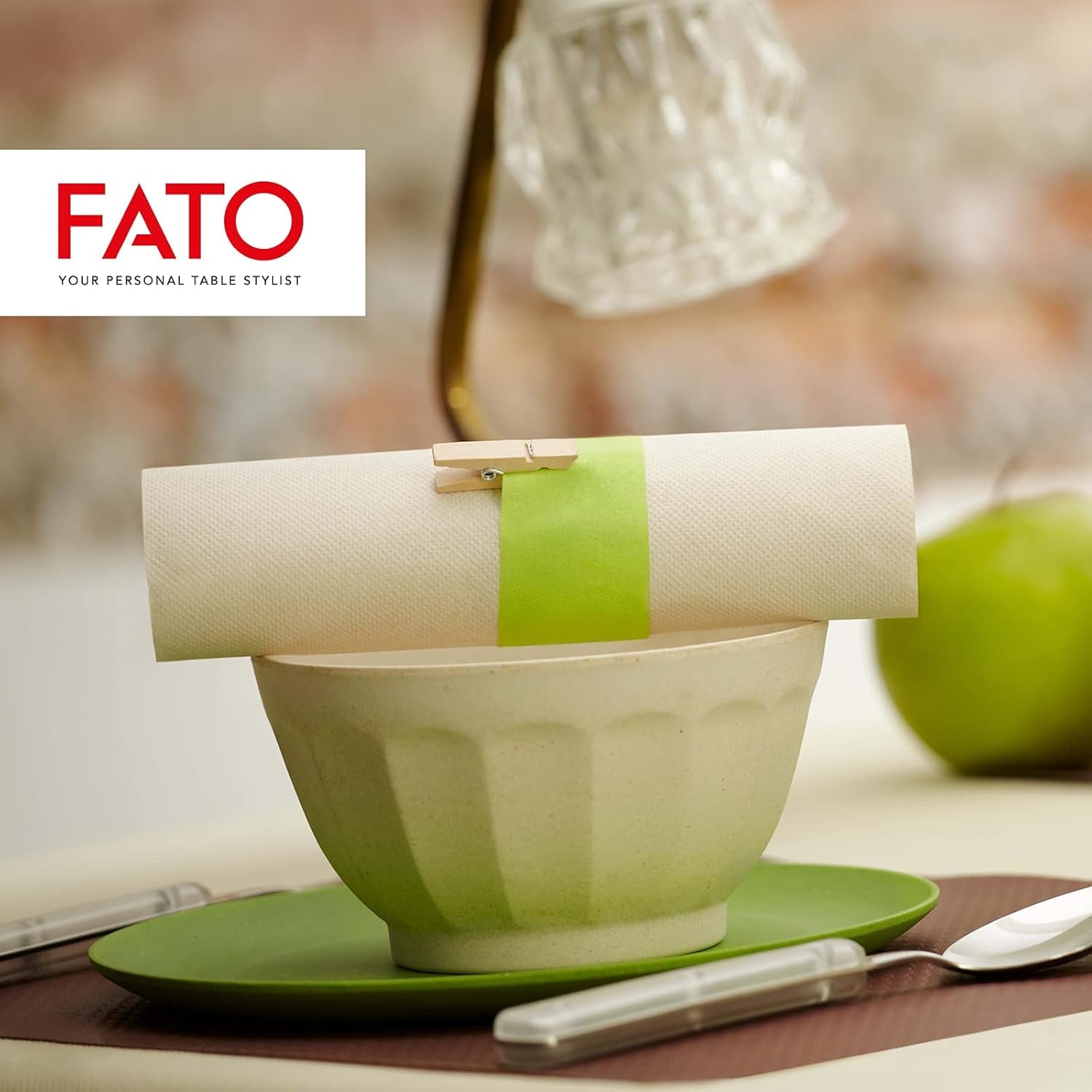 Fato - Tovaglioli di carta usa e getta 4 pieghe naturali, ecologici, confezione da 40, formato 38X38, 2 veli, carta riciclata al 100%