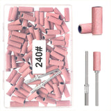 BLESWIN Nastri abrasivi piccoli per punte da trapano per unghie, 100 pezzi, grana fine 240 con 2 punte da trapano da 3 mm, mini nastri abrasivi per lucidare unghie naturali e pulire cuticole per la preparazione, rosa