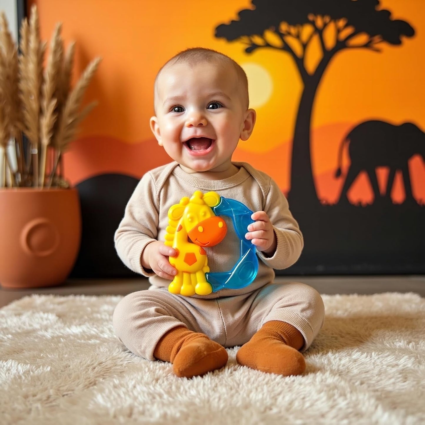 Playgro Jerry Giraffa Massaggiagengive - Massaggiagengive per neonati - Massaggiagengive in silicone - Massaggiagengive in silicone - Aiuto per la dentizione - Silicone - Massaggiagengive per neonati - Colorato