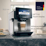 Siemens EQ900 TQ903D03 Macchina per caffè espresso automatica, Controllo app, Display touch intuitivo, Modalità Barista, AromaBoost, Riduzione del rumore, Macinacaffè Premium, Pulizia automatica a vapore, 1500 W, Acciaio inossidabile
