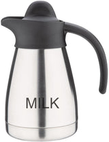 Tazza per latte sottovuoto Olympia con tappo a vite, 500 ml/17 once, acciaio inossidabile con coperchio nero, stampa latte sul lato, postazioni buffet per tè e caffè, CL371