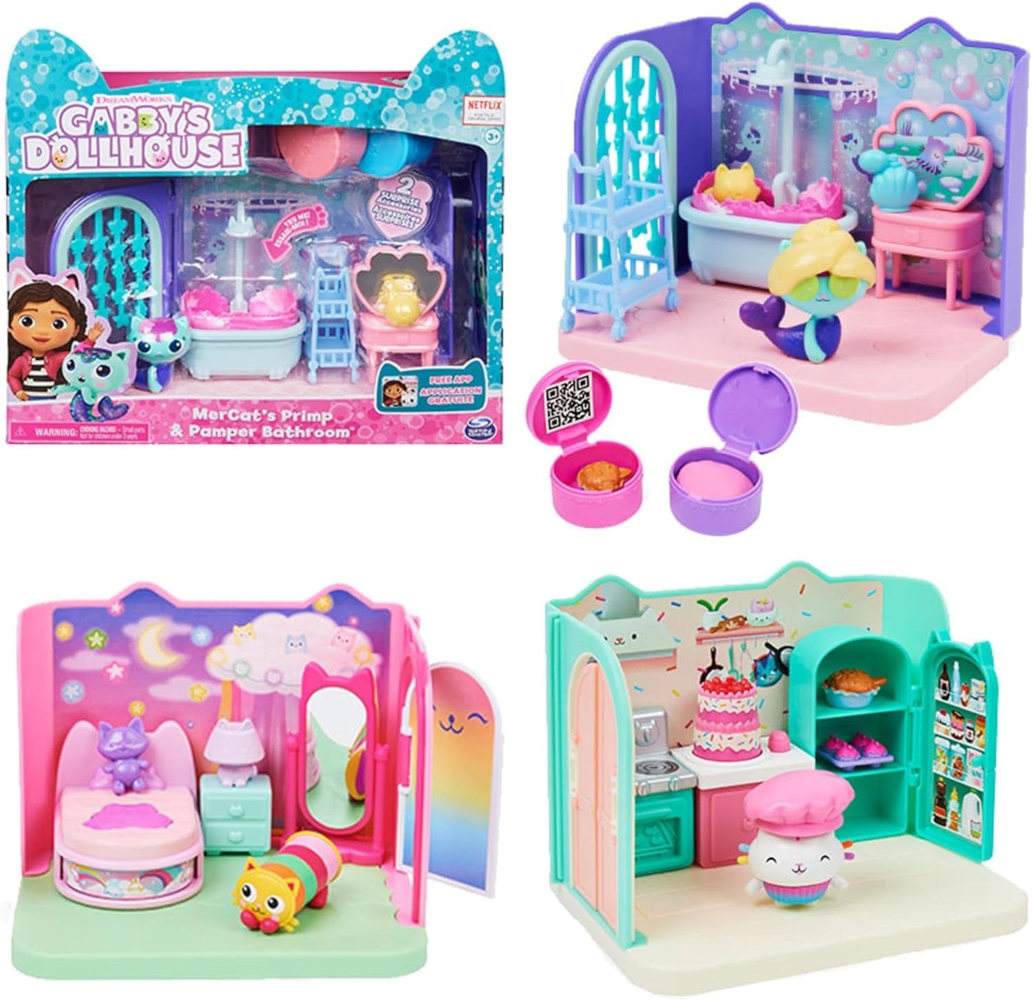 Camera Deluxe della casa delle bambole di Gabby, stanza dei gatti, mobili e 2 scatole a sorpresa con accessori a tema, adatta dai 3 anni in su