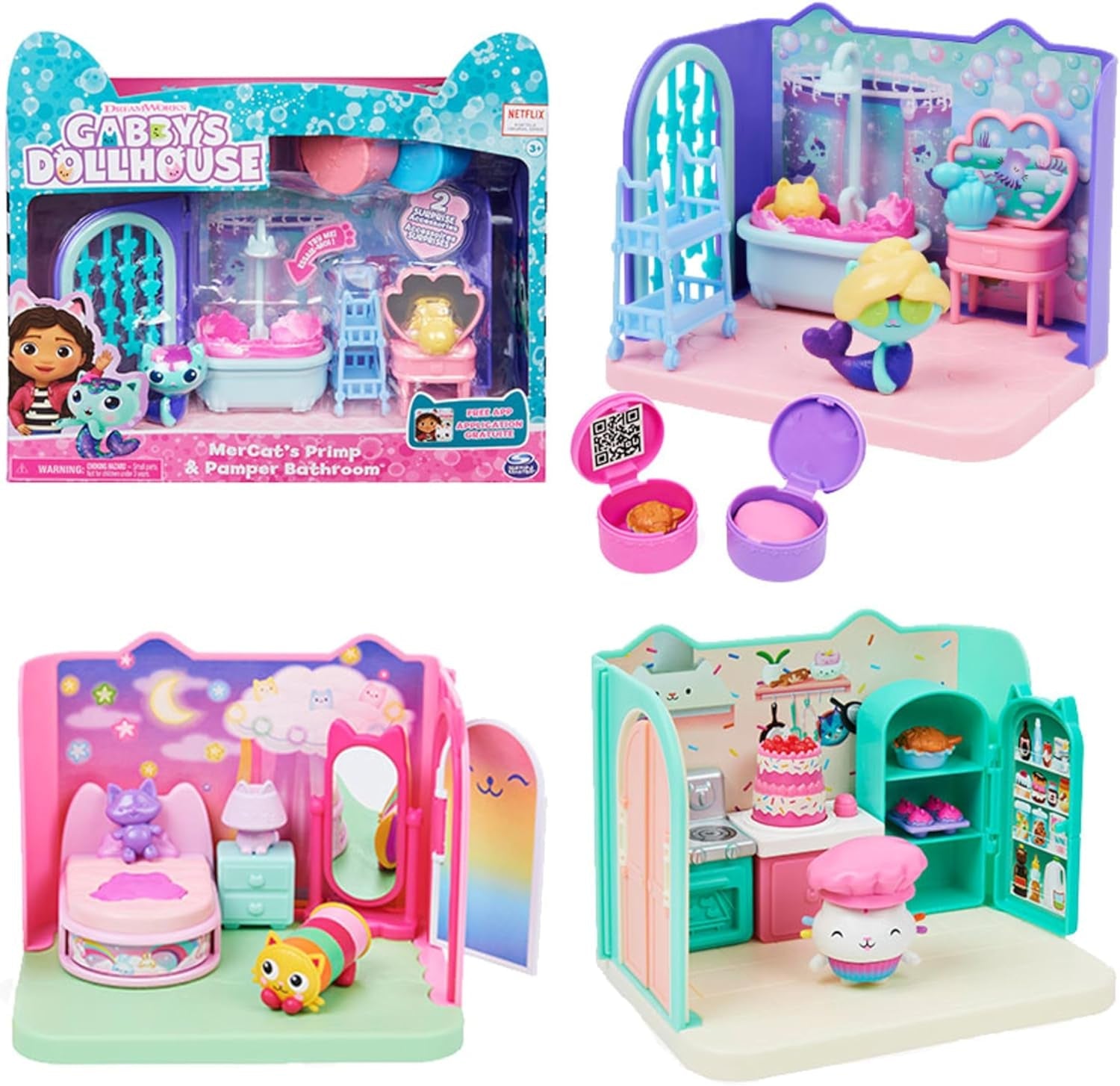 Camera Deluxe della casa delle bambole di Gabby, stanza dei gatti, mobili e 2 scatole a sorpresa con accessori a tema, adatta dai 3 anni in su