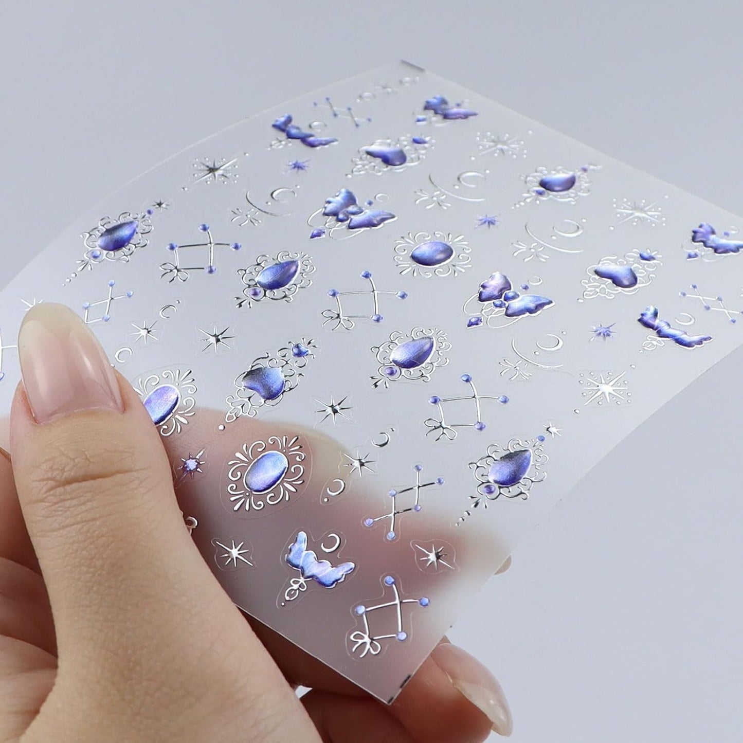 JMEOWIO 3D Nagelsticker Blauer Nail Art Sticker Selbstklebend Nagelaufkleber 5D Stereoscope Mondstern Dekoration Nageldesign Zubehör 1 Blatt