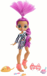 Cave Club GTH02 - Roaralai Pyjama Party Fun Doll, bambola articolata con capelli viola e accessori, regalo per bambini dai 4 anni in su, multicolore