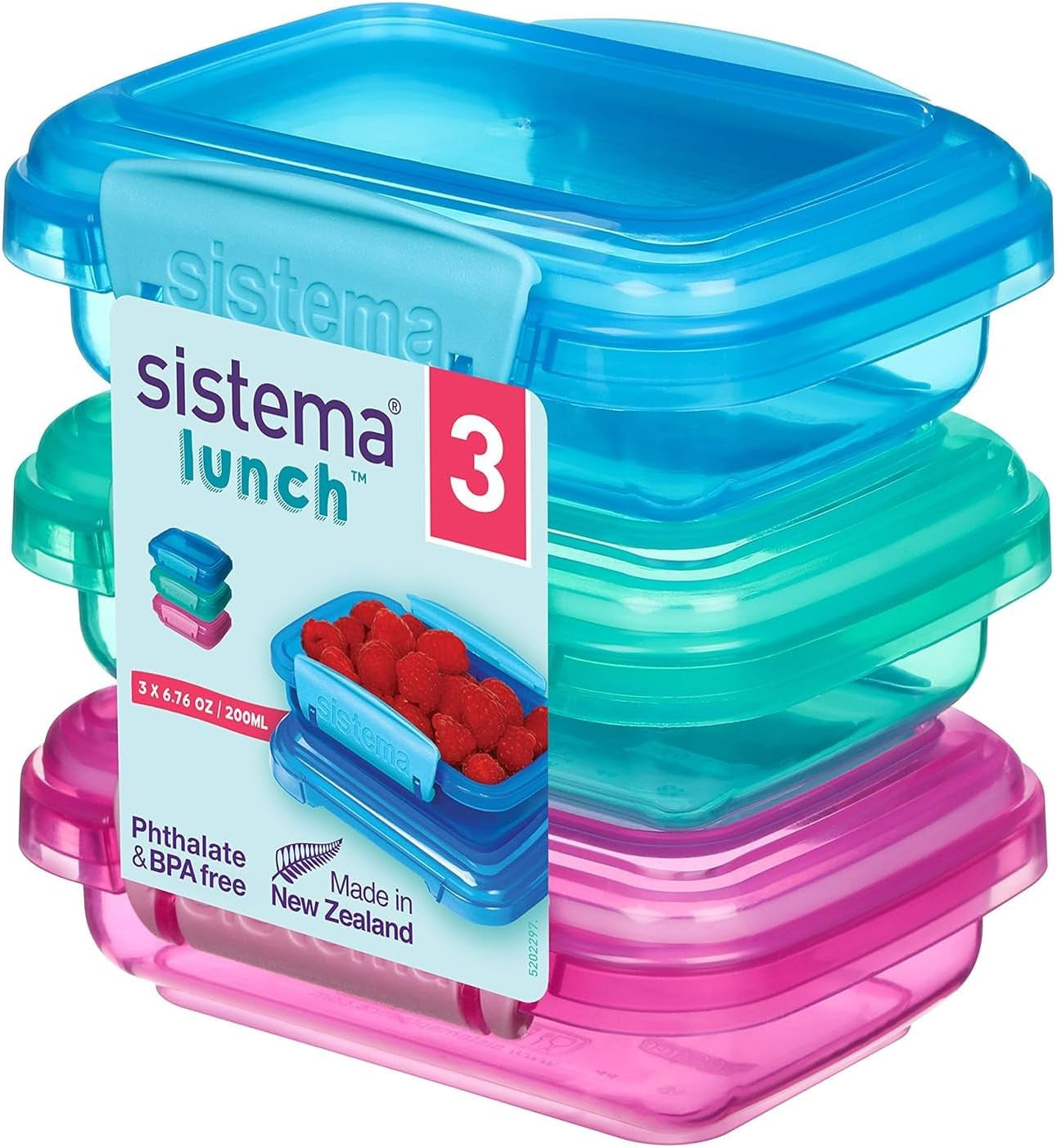 Sistema di contenitori per panini per il pranzo | 450ml| Lunch box impilabile ed ermetico con coperchio | per bambini e adulti | senza BPA | colori misti | 3 pezzi Contenitori per alimenti Naty Shop 3 X 200 Ml