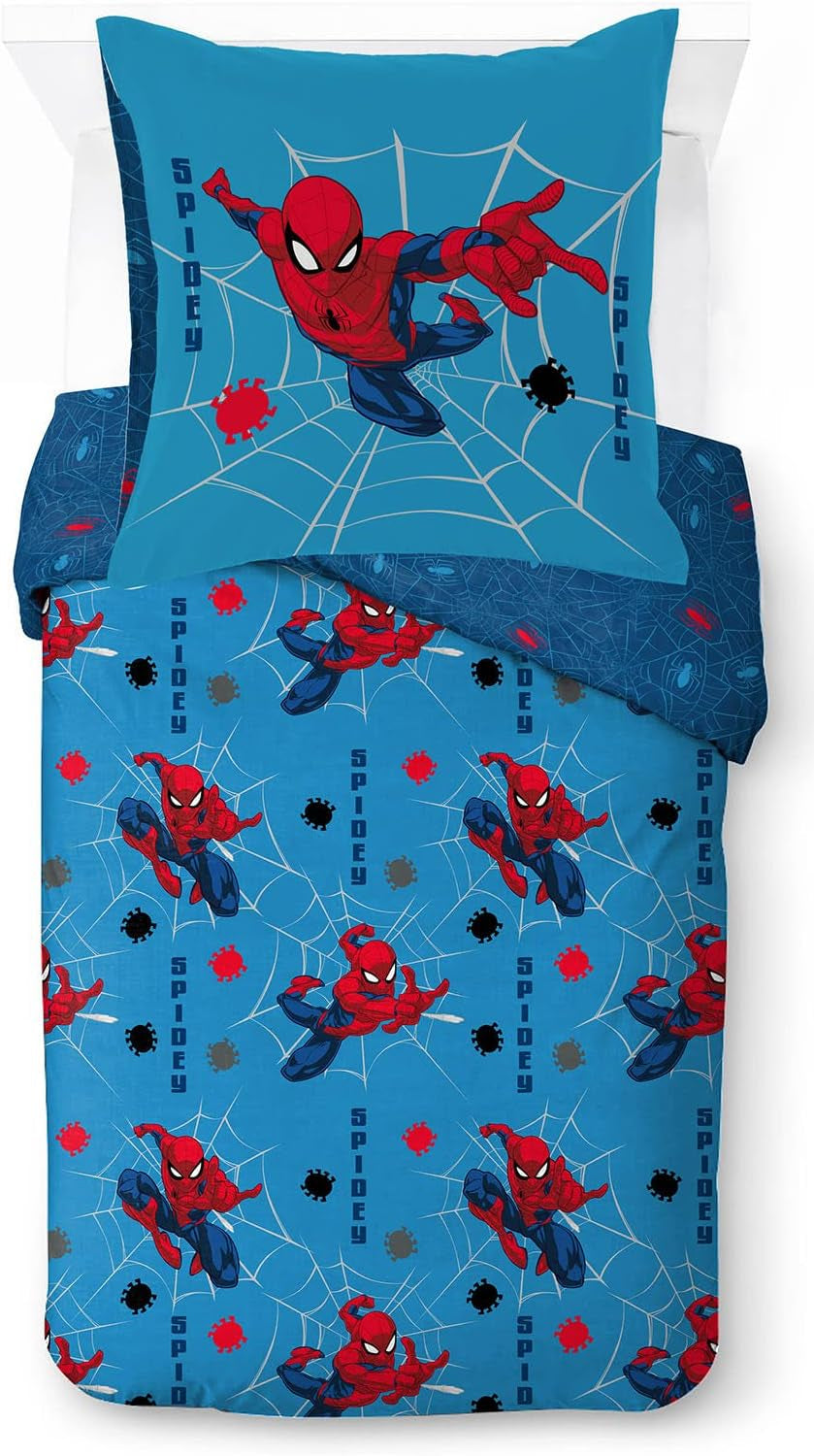 Biancheria letto per bambini Personaggi Disney 100% cotone Biancheria letto per bambini Naty Shop Blu - Spiderman 135X200/80X80 (2 Pezzi)