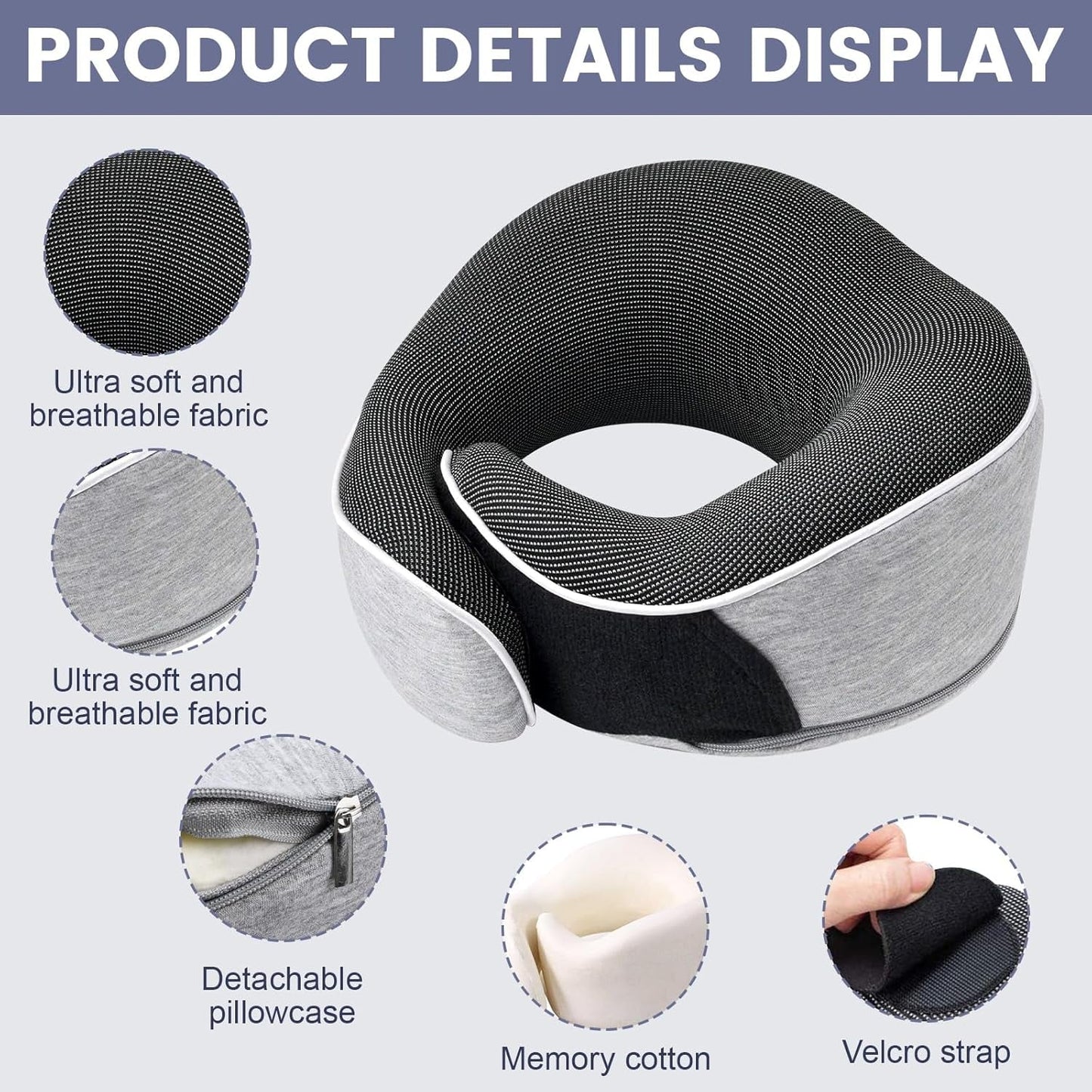Cuscino per il collo Cuscino da viaggio in memory foam Cuscino per il collo in memory foam dal design ergonomico con maschera per gli occhi 2 tappi per le orecchie e custodia Perfetto per dormire in viaggio Quando si viaggia Naty Shop Cuscini ortopedici cervicali