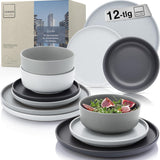 SÄNGER Leeds | Set di stoviglie in gres da 12 pezzi Set di piatti piani per 4 persone (4 piatti piani, 4 piatti dessert, 4 ciotole), stoviglie colorate antigraffio | LA COLLEZIONE DI VALORE