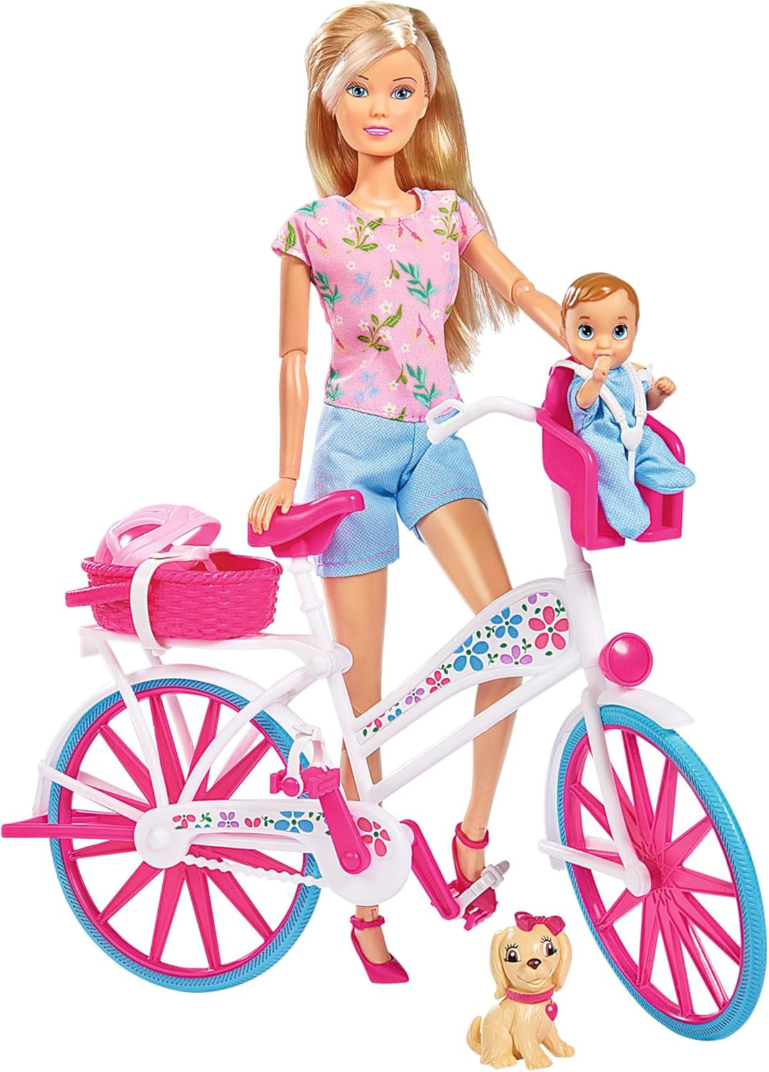 Simba 105739050 - Steffi Love Bike Tour, Steffi ed Evi nel loro castello a tre piani con altalena, mobili e tanti accessori, 40 pezzi, 102x90x38 cm, per bambini dai 3 anni in su