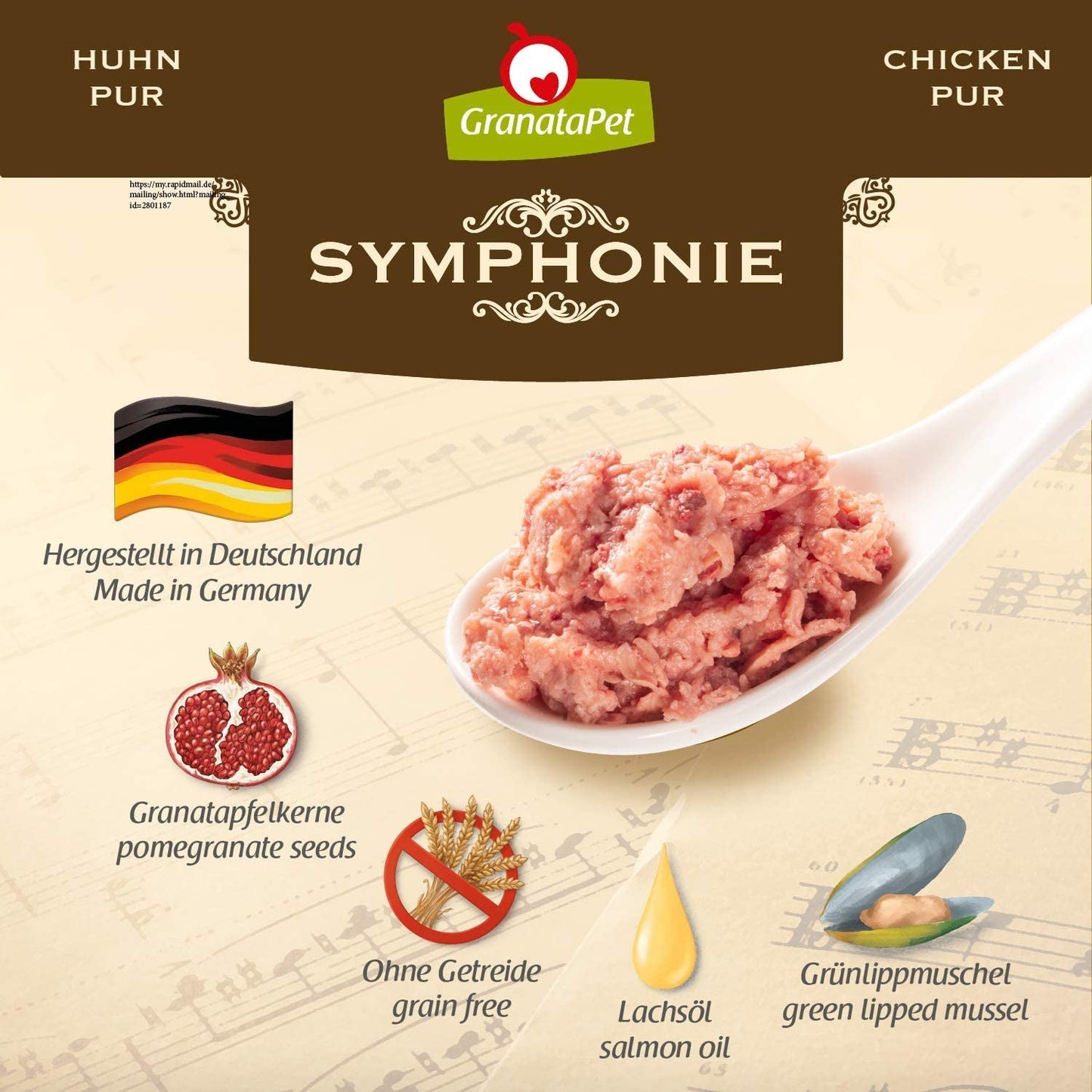 GranataPet Symphony No. 5 Puro Pollo, cibo per gatti senza cereali e senza zucchero, filetti in gelatina naturale, cibo umido delicato per gatti, 6 x 200g