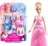 Mattel Disney Princess Toys Bambola fashion Cenerentola con 2 abiti, 9 accessori, 2 top con clip e 2 gonne. Poveşti 2 in 1 ispira il film Disney, JCR95