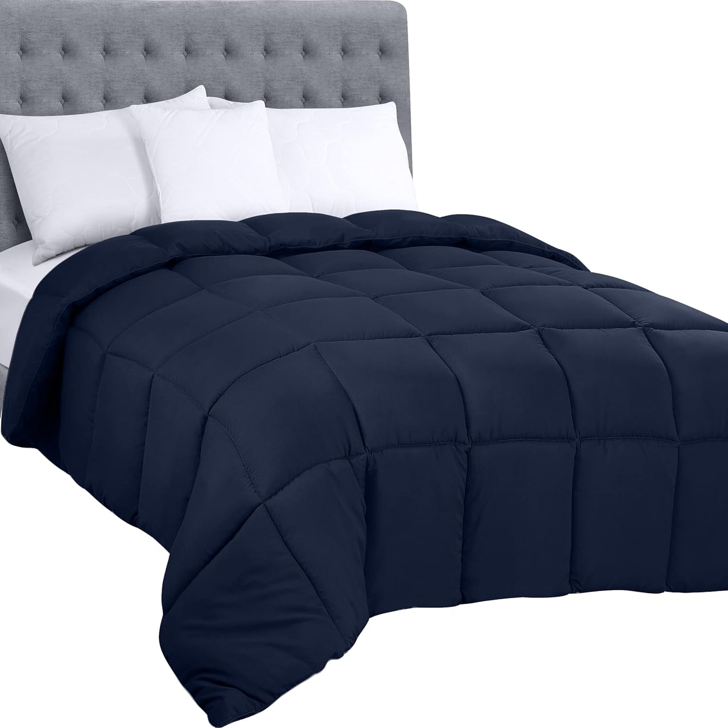 Biancheria da letto Utopia, piumino per tutte le stagioni, imbottitura in morbida fibra siliconata da 250 g/m², per letto matrimoniale, cucito in scatola (letto matrimoniale XL grigio chiaro) Naty Shop Quilts Navy Twin