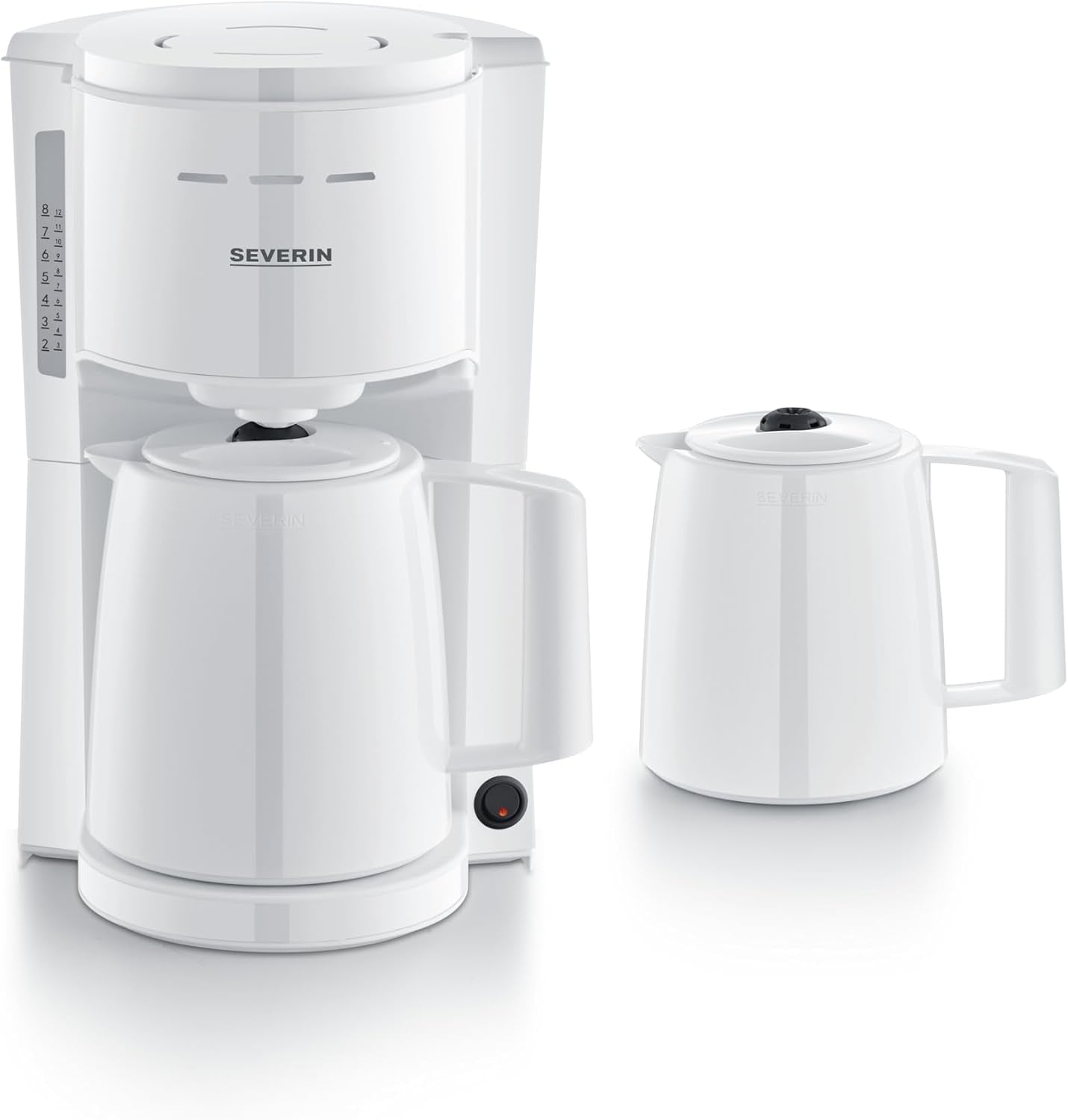Macchina per caffè espresso Severin con filtro e 2 caraffe termiche, macchina per caffè espresso con coperchio, versamento senza gocciolamento, mantenimento della temperatura a lungo, spegnimento automatico, 1000 W, ca. 1 litro, bianco, KA 9309