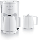 Macchina per caffè espresso Severin con filtro e 2 caraffe termiche, macchina per caffè espresso con coperchio, versamento senza gocciolamento, mantenimento della temperatura a lungo, spegnimento automatico, 1000 W, ca. 1 litro, bianco, KA 9309
