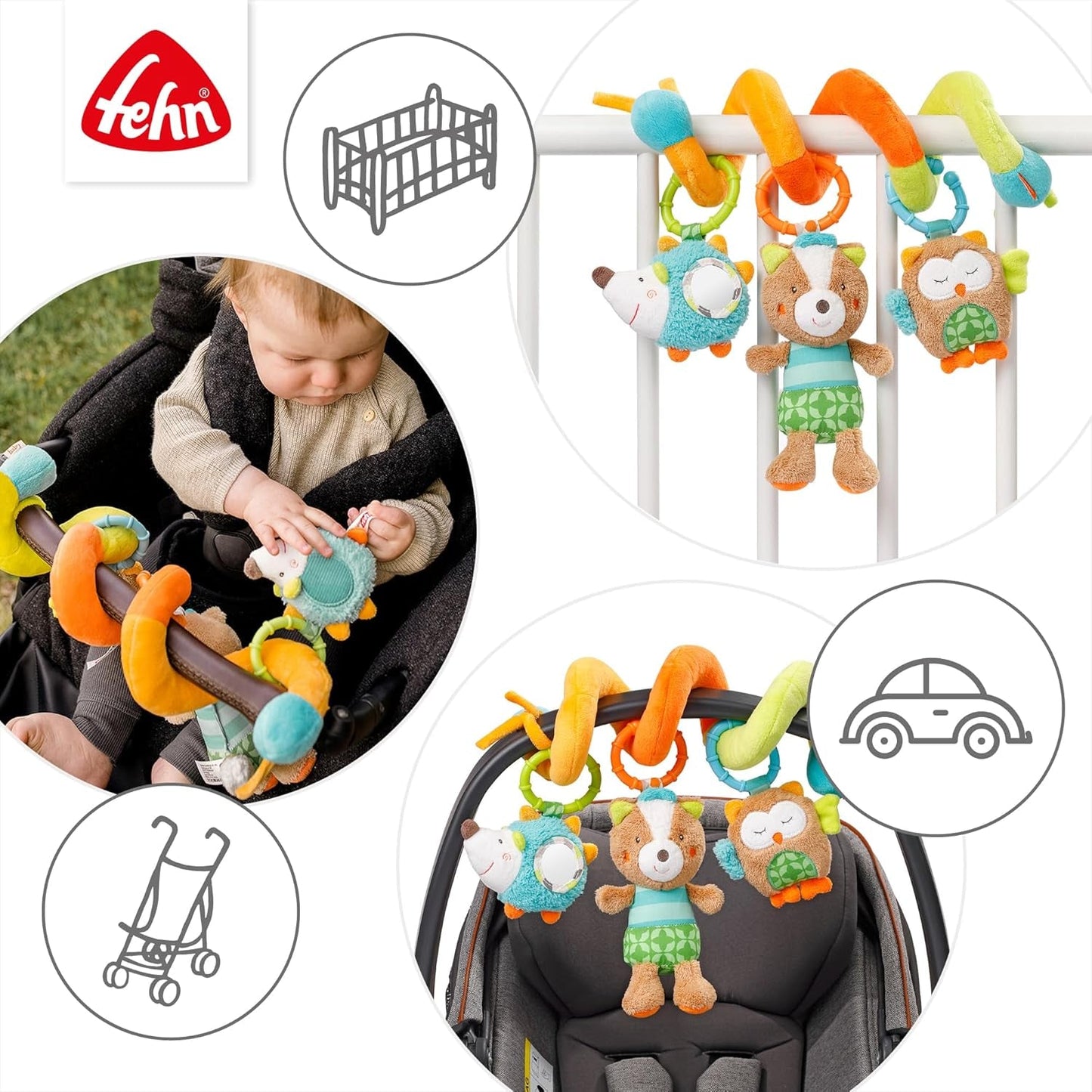 Fehn Activity Spiral Sleeping Forest - giocattolo per passeggino tocca e tieni - giocattolo per lettino, box, carrozzina e seggiolino auto - gioco di attività motoria per neonati e bambini da 0+ mesi Baby Toys Naty Shop