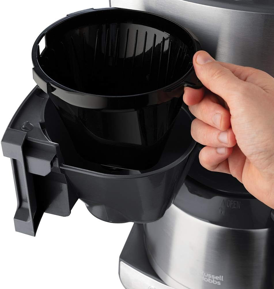 Caffettiera Russell Hobbs con macinacaffè e caraffa termica [Timer digitale, soffione doccia per estrazione e aroma ottimali] Grind&Brew (1-10 tazze, 3 impostazioni di macinatura) Caffettiera con filtro 25620-56