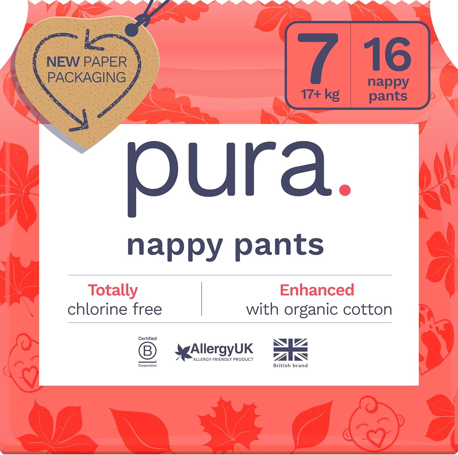 Mutandine ecologiche, taglia 7 (17 kg+), 16 pezzi, biancheria intima usa e getta per pelli sensibili e allergiche, senza profumo, chiusura laterale