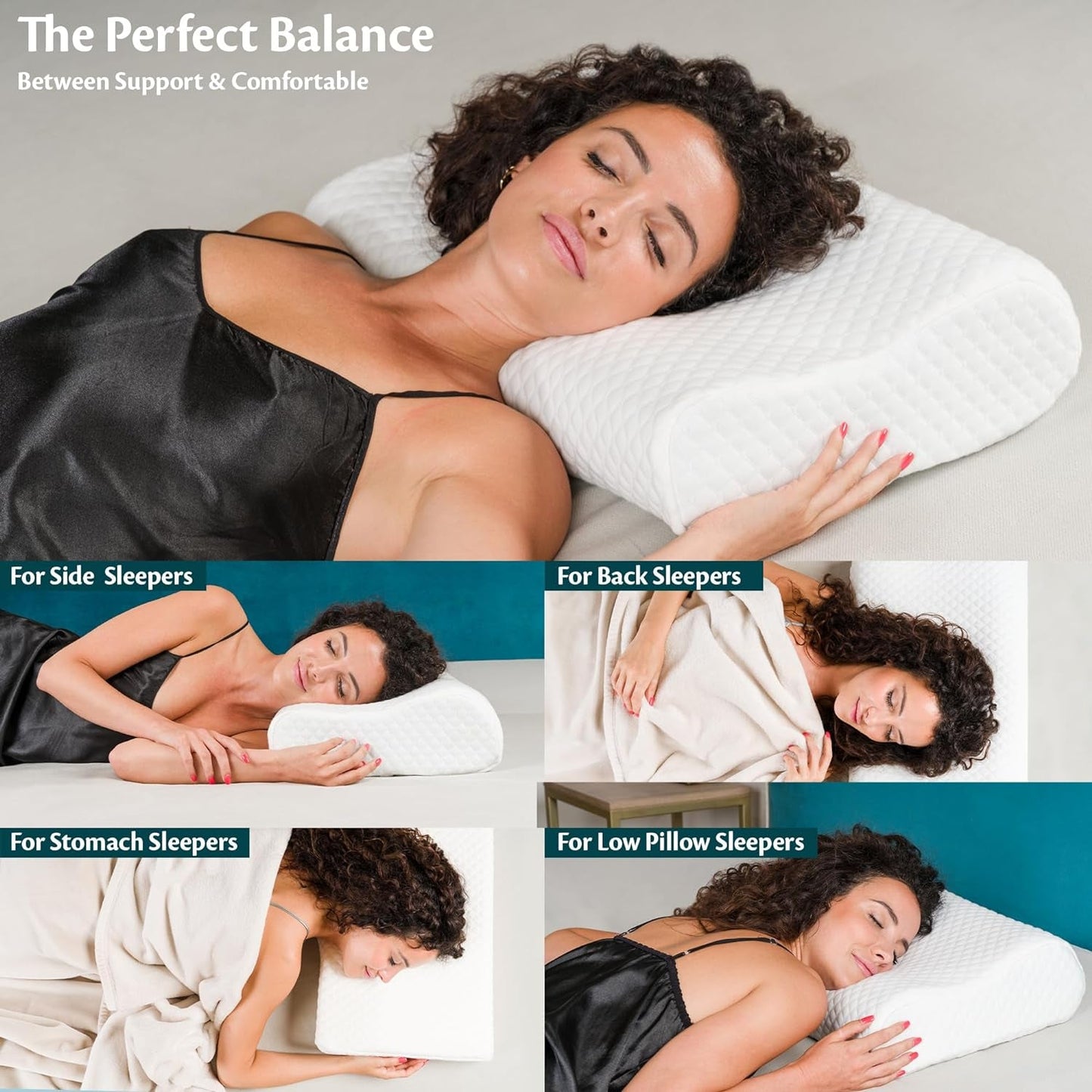 Supporto per il collo Cuscino in memory foam regolabile in altezza Cuscino da letto ortopedico ed ergonomico Cuscino per alleviare il dolore al collo Supporto per il collo e poliestere lavabile anti russamento. Copricuscini ortopedici cervicali Naty Shop