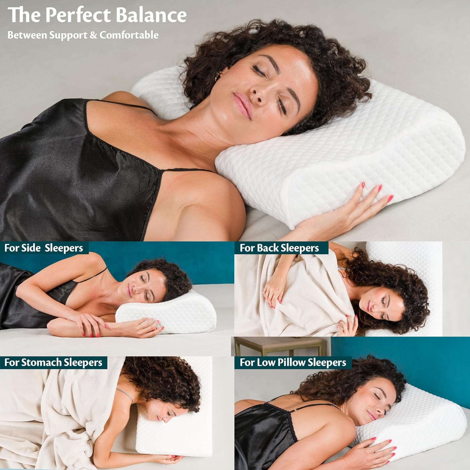 Supporto per il collo Cuscino in memory foam regolabile in altezza Cuscino da letto ortopedico ed ergonomico Cuscino per alleviare il dolore al collo Supporto per il collo e poliestere lavabile anti russamento. Copricuscini ortopedici cervicali Naty Shop