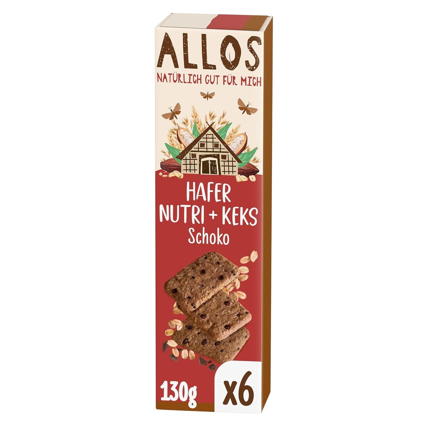 Biscotti con avena e cioccolato biologico Allos | Biscotto Croccante Al Cioccolato E Avena Integrale | Dolcificare con miele 6 x 130g