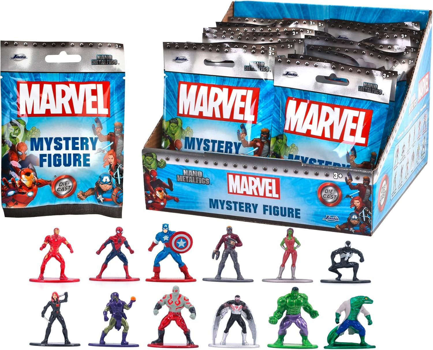 Jada Toys 253221016 - Marvel Nanofigures Blind Pack - Personaggi da collezione Marvel in metallo in confezione cieca, 4 cm, da 3 anni in su, selezione casuale, action figure nere Naty Shop L