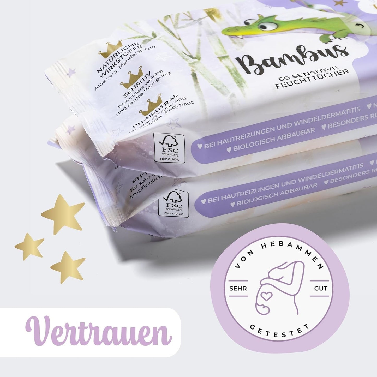 Salviette umidificate Millis Bamboo Baby Sensitive per la pelle delicata del bambino - 5 x 60 pezzi - Pulizia naturale, delicata e sostenibile - Salviette biodegradabili per neonati, senza plastica e senza alcool