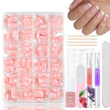 Set di 360 unghie finte ballerina sfumata, unghie artificiali incollate con sfumatura rosa bianca con 2 penne a olio per unghie, unghie finte medie sfumate per donne fai da te